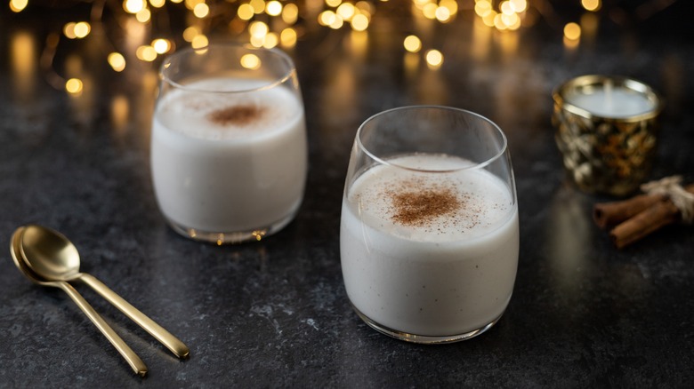 milk based holiday drink with lights