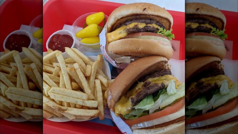 In-N-Out burgers wit fries and cascabella peppers