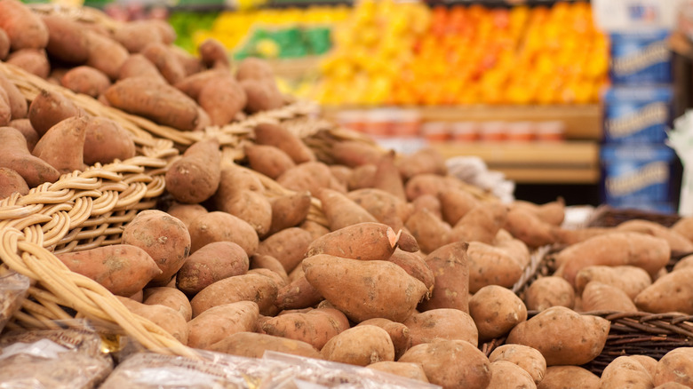 sweet potatoes at grocery store