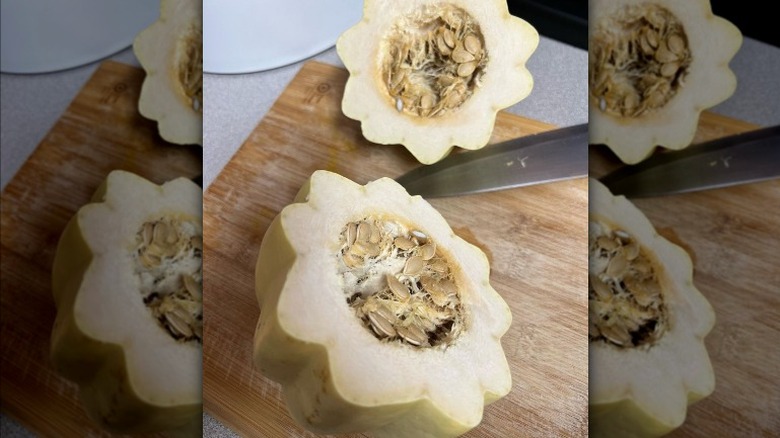 Cut white acorn squash