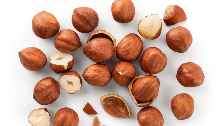 Hazelnuts on white background