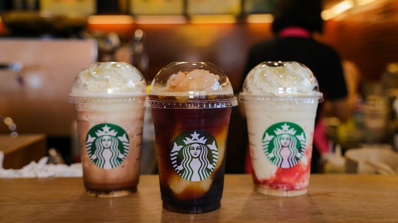 Starbucks drinks on counter