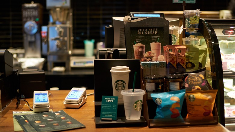 Starbucks service counter and snacks 