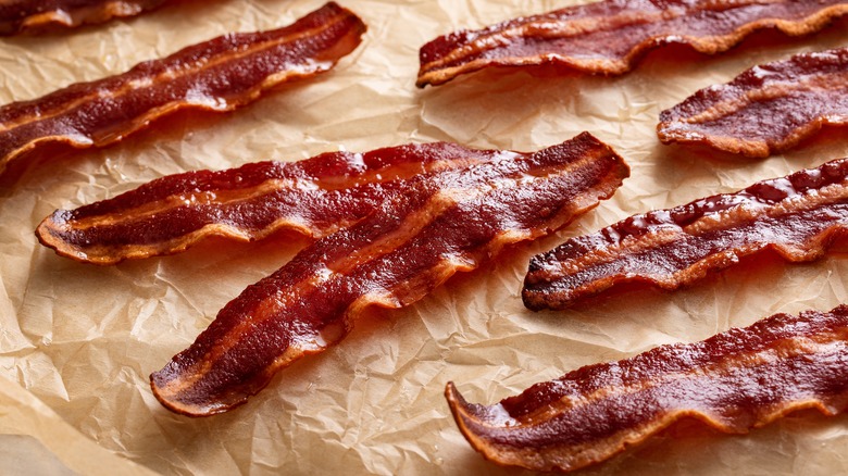 Crispy turkey bacon on parchment paper 