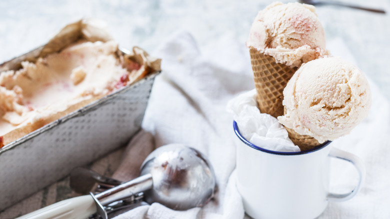 Homemade ice cream with cones