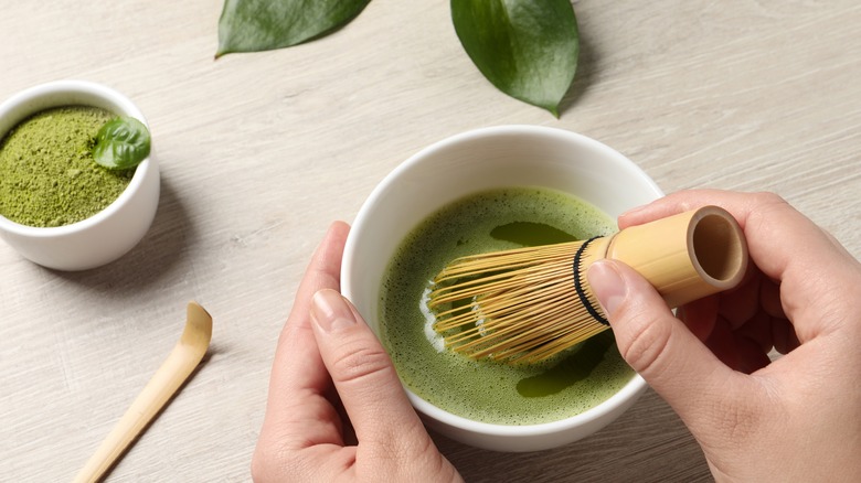 bamboo whisk in matcha