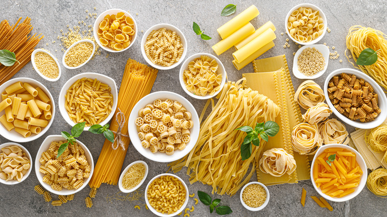 Various uncooked pastas