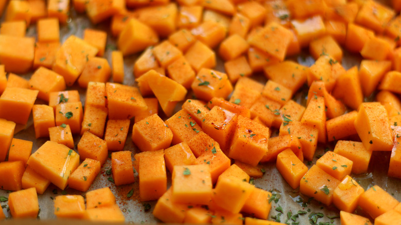 butternut squash cubes with herbs