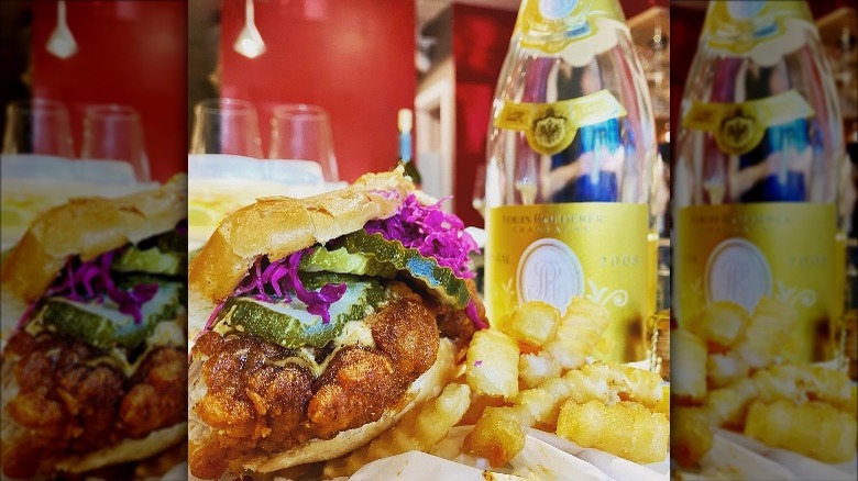 Dom Pérignon champagne and hot chicken sandwiches