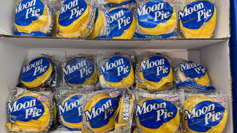 Individual MoonPies in a grocery store display