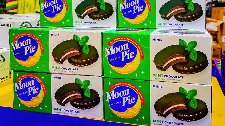 Boxes of mint MoonPies at a grocery store