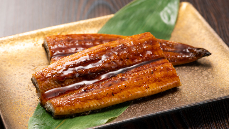 Cooked eel on a plate