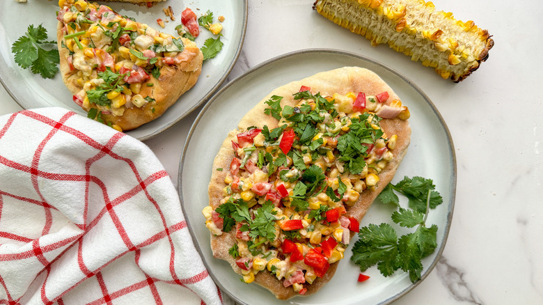 Grilled elote flatbread pizza