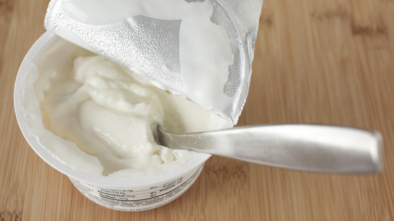 open Greek yogurt container