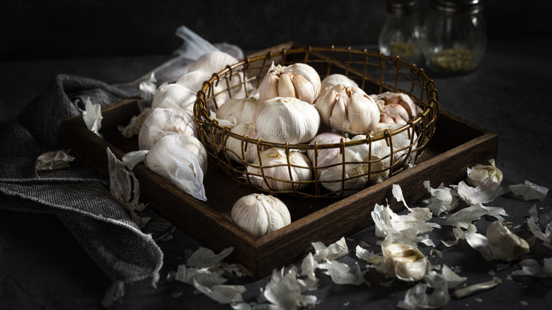 Chinese garlic bulbs in a basket