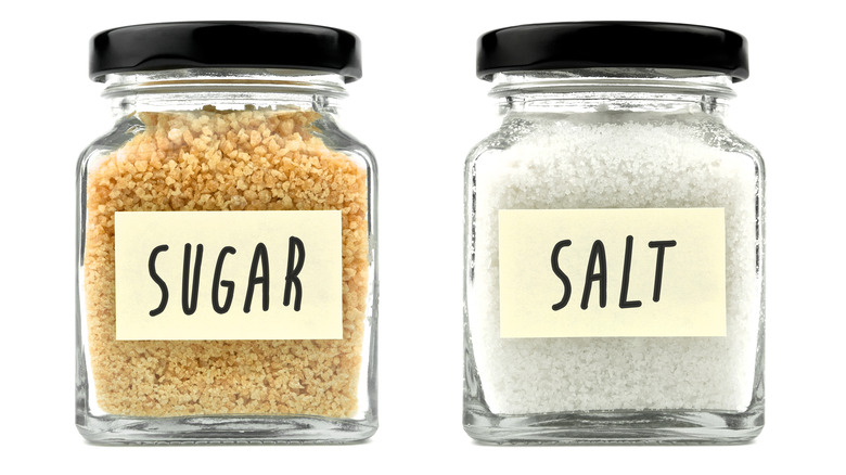 Sugar and salt in jars