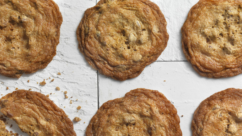 Thinly baked chocolate chip cookies