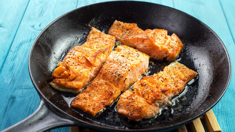 salmon searing skin-side down