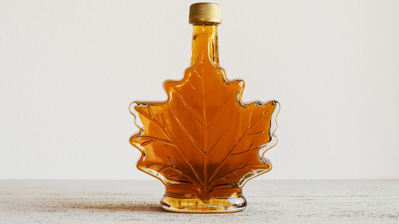 maple syrup in leaf bottle