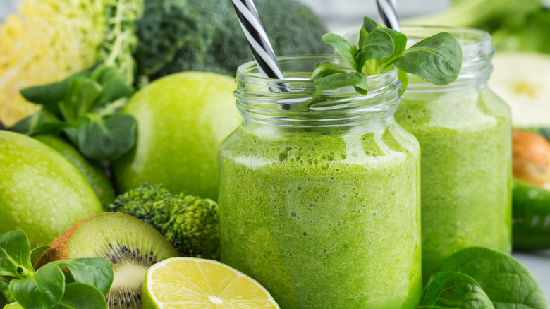 Green smoothie with kale and avocado