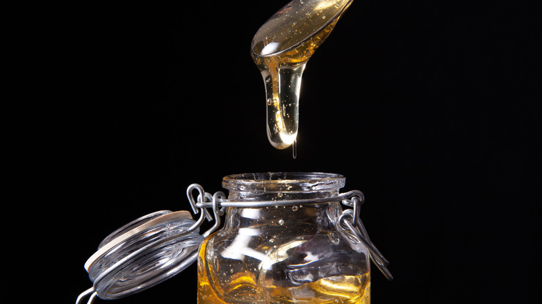 agave syrup poured in jar