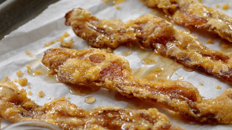 candied bacon on tray