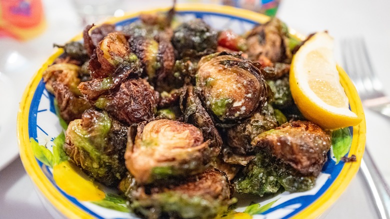 plated brussels sprouts with lemon