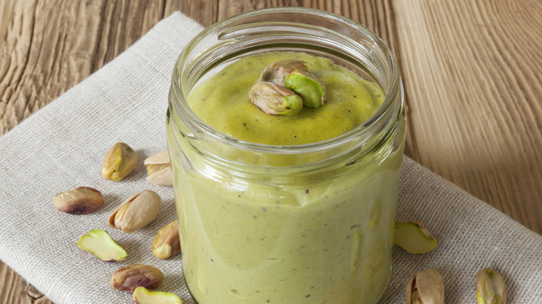 Pistachio cream butter in jar