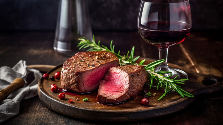 Steak with herbs and berries