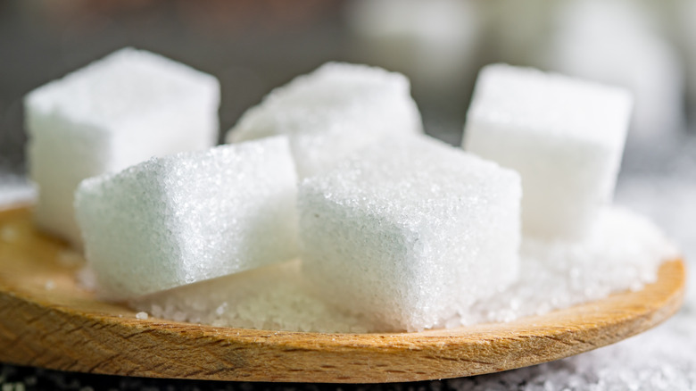 sugar cubes on tray