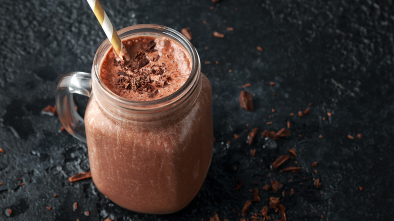 chocolate smoothie in a glass jar 