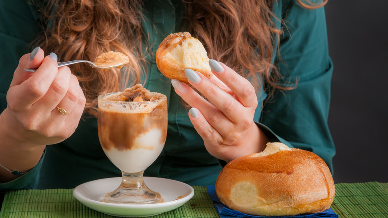 Almond granita with warm brioche