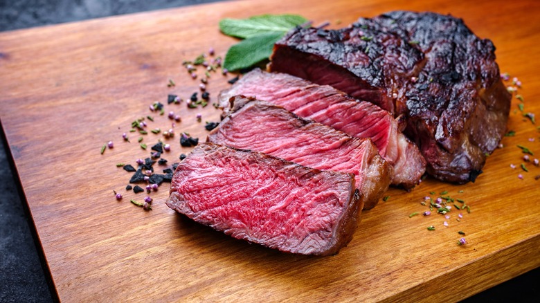 Sliced dry aged steak