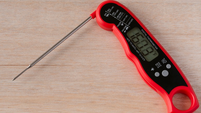 Red digital meat thermometer