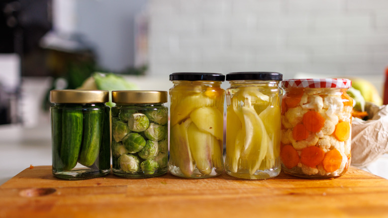 Jars with homemade pickled vegetables