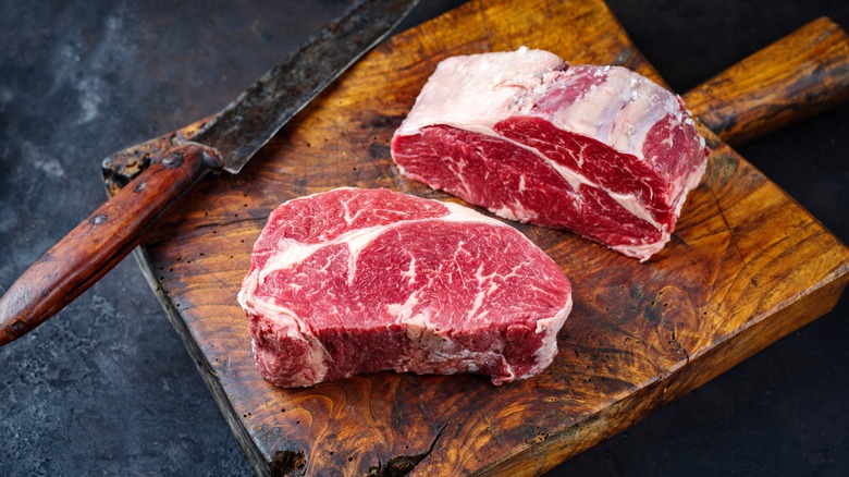 Raw dry-aged Angus beef steak