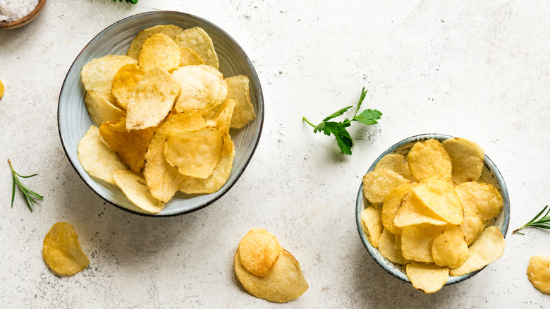 bowls of homemade potato chips