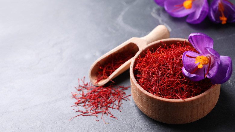 Dried saffron in dish