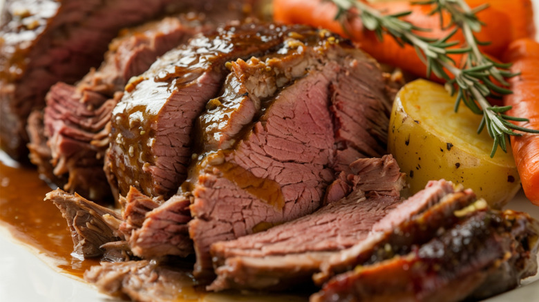 Close-up of sliced pot roast