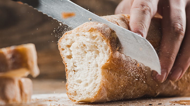 slicing bread on its side