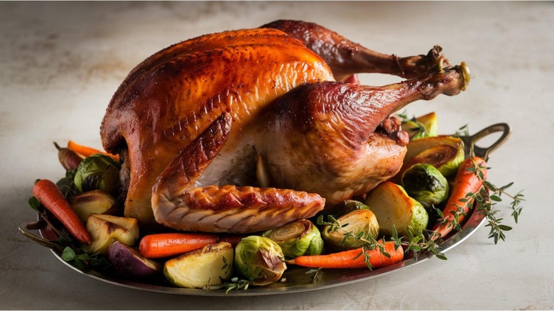 Whole roasted turkey with vegetables