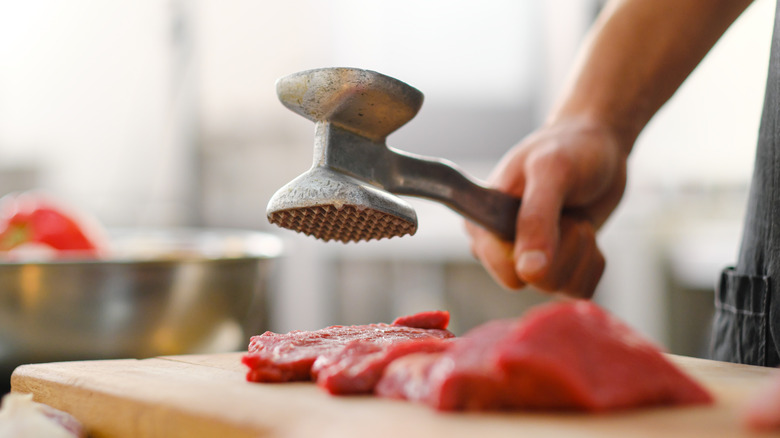 Cook using a meat tenderizer