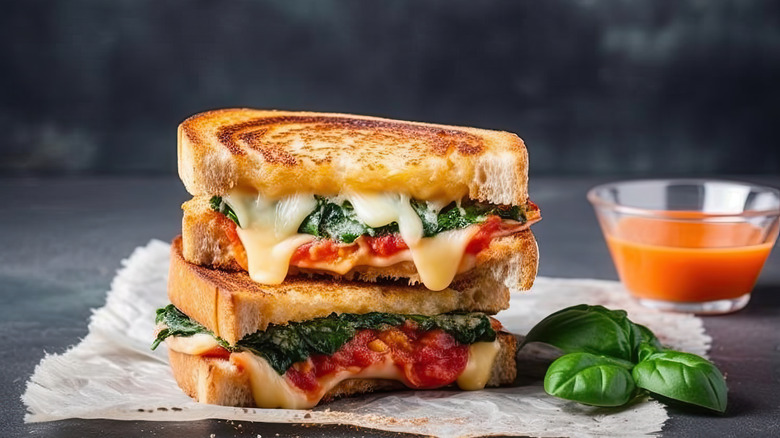 grilled cheese with tomato jam and spinach