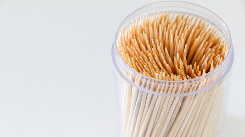 wooden toothpicks in a container