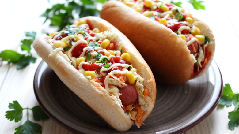 hot dog with cabbage and corn