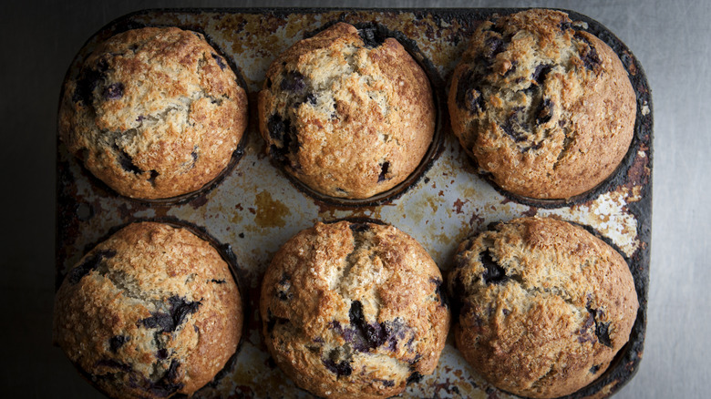 A pan of freshly baked muffins