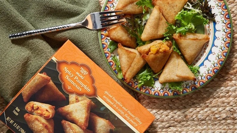 Trader Joe's Spicy Pumpkin Samosas on plate with fork