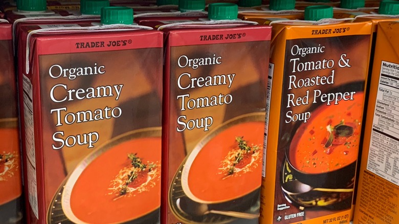 Two types of boxed Trader Joe's tomato soup