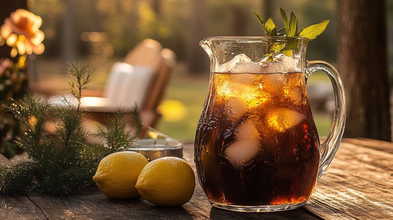 pitcher of iced tea with lemons