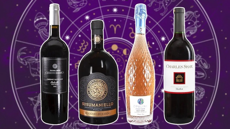 Trader Joe's wines on zodiac background